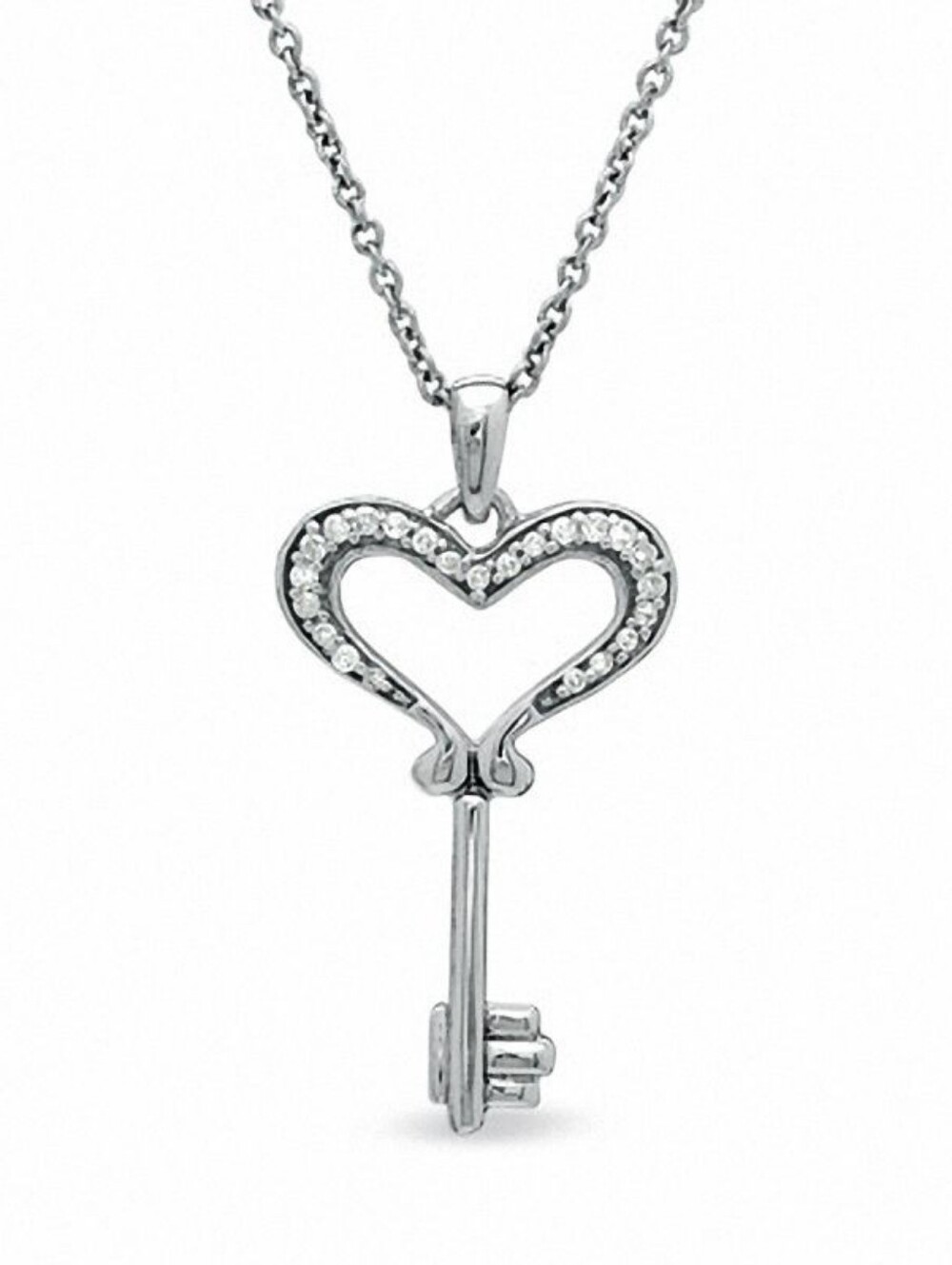 0.05 CT. T.W. Diamond Small Heart Key Pendant in Sterling Silver